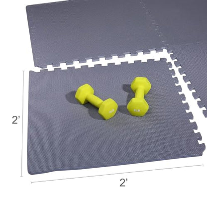 BalanceFrom 2-Pack 36-Count 24x24x0.5 Inch EVA Interlocking Foam Exercise Tile Mat, Gray – Non - Slip Puzzle Flooring For Home Gym, Fitness Studio