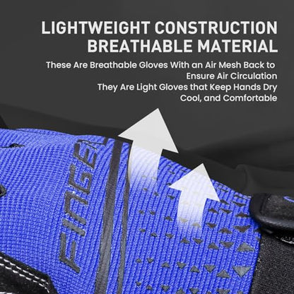 FINGER TEN Workout Gloves Full Finger with Padding 1 Pair - color: Blue, size: X-Large