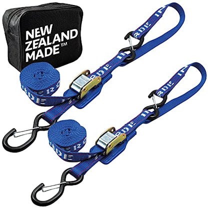 Heavy Duty Motorcycle Tie Down Straps - 1" x 8' Cam Buckle Straps with Soft Loops & Safety Hooks - Secures Motorbikes, Dirtbikes, ATV, UTV - 2 Pack - color: Blue