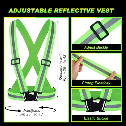 4 Pcs Reflective Vest High Visibility Safety Vests, Adjustable Running Gear Straps Lightweight Reflector for Construction (Green) - color: Green