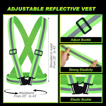 4 Pcs Reflective Vest High Visibility Safety Vests, Adjustable Running Gear Straps Lightweight Reflector for Construction (Green) - color: Green