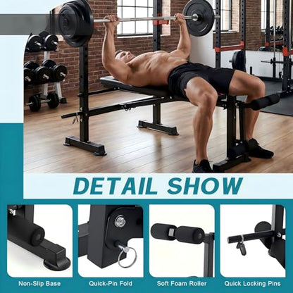 DUMOS Adjustable Weight Bench Set with Rack, 650LBS Foldable Bench Press - color: RED, size: 62''*37''*45''