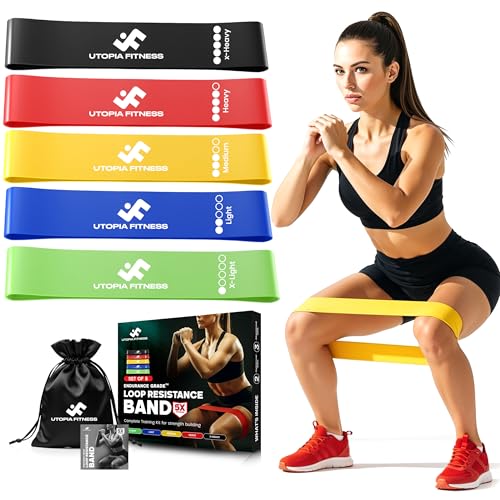 Utopia Fitness Loop Resistance Bands for Working Out Set of 5, Resistance Loop Bands for Exercise Stretching Strength Training, Home Gym Equipment Pilates Yoga Leg Glute Arm Workout Kit for Women Men