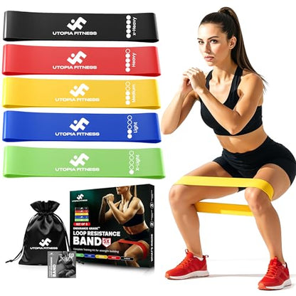 Utopia Fitness Loop Resistance Bands for Working Out Set of 5, Resistance Loop Bands for Exercise Stretching Strength Training, Home Gym Equipment Pilates Yoga Leg Glute Arm Workout Kit for Women Men