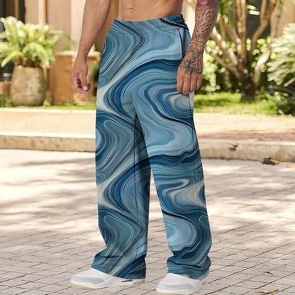 Graphic Print Pants for Men Elastic Waisted Wide Leg Baggy Sweatpants Joggers Loose Fit Streetwear Pants with Pockets