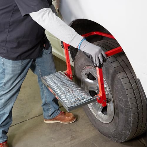 Ironton Truck Tire Service Step, 300 Lb Capacity, Fits Tires up to 13 in. Deep, Non-Slip Steel Platform, Folds Flat for Storage, Fully Assembled, for Trucks, SUVs and Semi Trucks