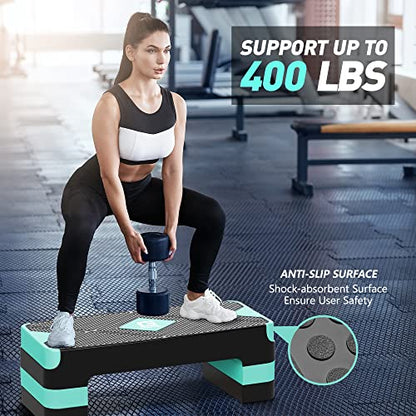 GYMMAGE Aerobic Exercise Step, Adjustable Height, - color: Turquoise