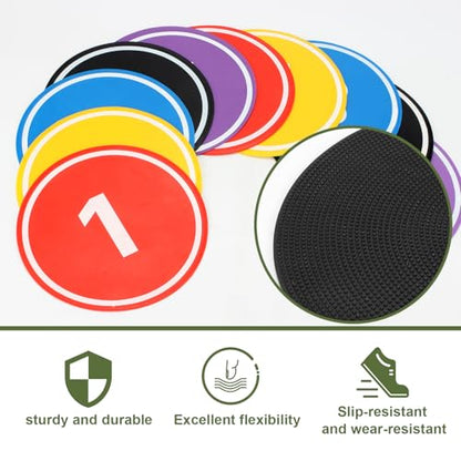 10PCS Anti-Slip Spot Markers Floor Spots,9 Inch Poly Spot Markers with Bag,Round Flat Floor Markers with Football,Basketball Training, Sport Activities and Exercise
