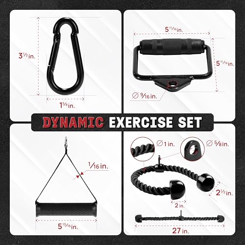Yes4All Cable Machine Attachment, Row Handles, Tricep Rope, Straight Bar, V Bar, LAT Pulldown Accessories Load 880 LB for Home Gym - color: I.(Black) Cable Attachments Full Accessories Set