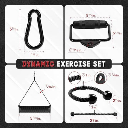 Yes4All Cable Machine Attachment, Row Handles, Tricep Rope, Straight Bar, V Bar, LAT Pulldown Accessories Load 880 LB for Home Gym - color: I.(Black) Cable Attachments Full Accessories Set