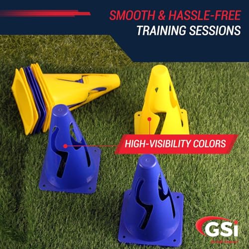 GSi Agility Training Wind-Resistant Cones/S-Slit Design, 12 Cones in 2 Colors /9 Inch Height/Cones for Training, Sports Drills & Field Marking