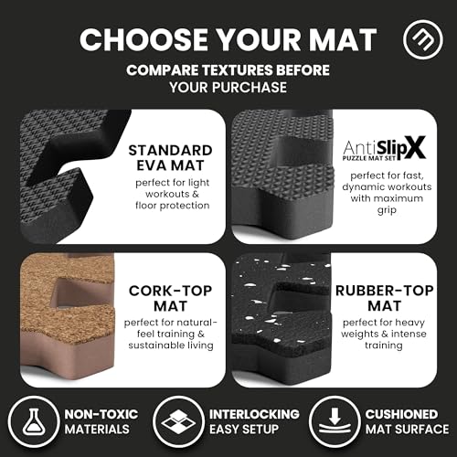 bemaxx Gym Mats Set - 18 pcs EVA Interlocking Foam Floor Tiles (12.6"x12.6"x0.4") 18sqft Protective Gym Flooring Sports Home Workout Exercise Mats Puzzle Garage Fitness Play-Room Pool Treadmill Bike