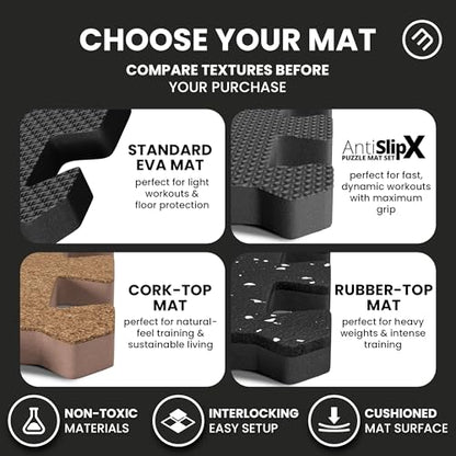 bemaxx Gym Mats Set - 18 pcs EVA Interlocking Foam Floor Tiles (12.6"x12.6"x0.4") 18sqft Protective Gym Flooring Sports Home Workout Exercise Mats Puzzle Garage Fitness Play-Room Pool Treadmill Bike
