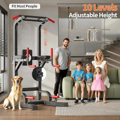 SogesHome Multifuntional Power Tower Pull Up Bar Dip Station for Home Gym - color: Black & Red