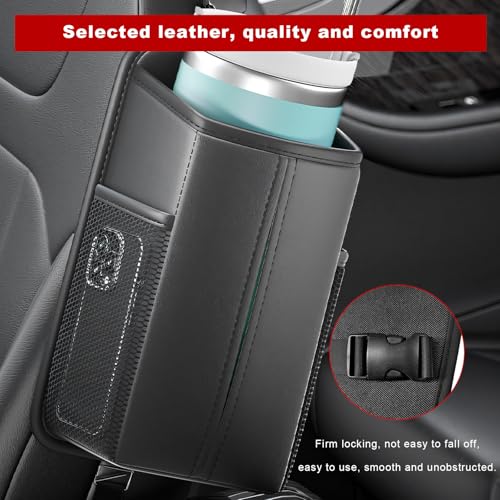 Car Tissue Holder, Waterproof Leather Auto Front Seat Side Tissue Box with 2 Mesh Pockets, Rectangular Large Napkin Holder Storage Hanging Bags for Cars SUVs Trucks