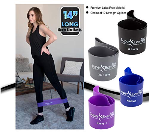 USA 14" x 3" Extra Long Latex Free Mini Loop and Flat Resistance Band 5 Set. in Light, Medium or Heavy Strength. Includes an Exclusive iPhone App, E-Book, and Carry Bag. - color: c. HEAVY STRENGTH BLUE Set