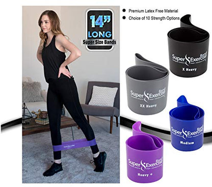 USA 14" x 3" Extra Long Latex Free Mini Loop and Flat Resistance Band 5 Set. in Light, Medium or Heavy Strength. Includes an Exclusive iPhone App, E-Book, and Carry Bag. - color: c. HEAVY STRENGTH BLUE Set
