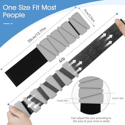 Wrist Weights Set of 2(2Lbs Each), Adjustable Silicone Workout Weights for Women and Men, Wearable Ankle/Wrist Weights Suitable for Yoga, Dance, Pilates, Pool Exercises and Jogging - color: Grey 4lb