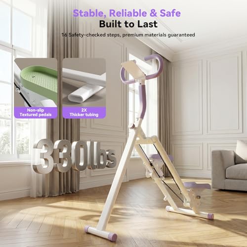 Stair Steppers for Exercise at Home, Folding Vertical Stair Stepper Climber, Full-Body Cardio Machine with Adjustable Handles, Steel Frame & Digital Monitor