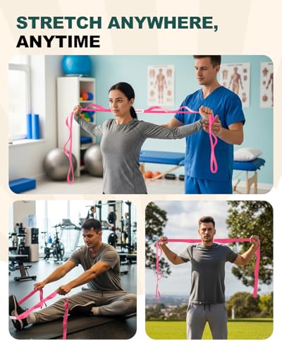 Trideer Non-Elastic Stretching Strap with Loops for Physical Therapy & Rehab, Knee Hip Leg ROM Post-Surgery, Yoga Strap for Stretching, Leg Lifter Strap Mobility Aid, Hamstring Calf Back