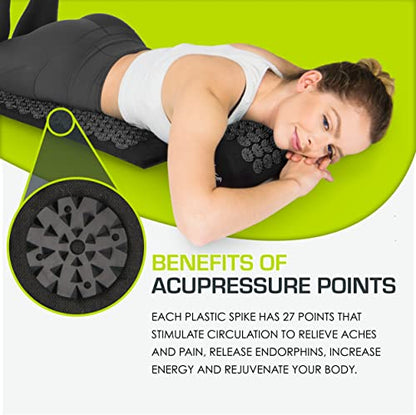 ProsourceFit Acupressure Mat and Pillow Set for Back/Neck Pain Relief and Muscle Relaxation - color: Black/Black, size: Large