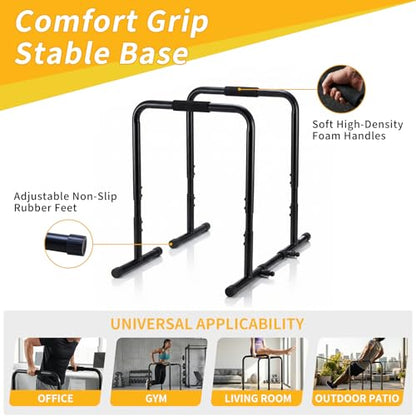 NEWBULIG Dip Bar Station, Adjustable Parallel Parallettes Bar with Soft High-Density Foam Handles, Heavy Duty Dip Stands Workout Equipment for Home, Gym, Patio, Office - Black