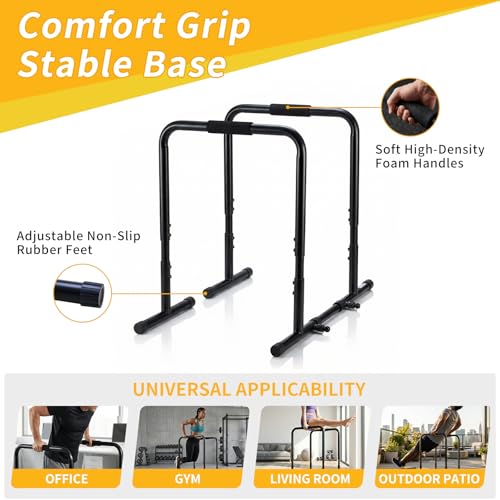 NEWBULIG Dip Bar Station, Adjustable Parallel Parallettes Bar with Soft High-Density Foam Handles, Heavy Duty Dip Stands Workout Equipment for Home, Gym, Patio, Office