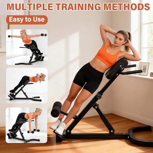 Roman Chair, Back Extension Bench Machine, Angle & Height Duals Adjustable Hyperextension Bench, 330 Lbs Weight Capacity, Back Exercise Equipment, Foldable For Home Gym, Men Women, Full Body