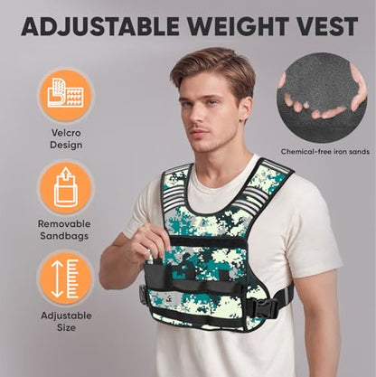 Adjustable Weighted Vest, 4-10lb/12-18lb/20-32lb Vest with 6 Ironsand Weights and Large Pocket, Weight Vest for Men Women Strength Training, Running, Walking - color: Digital Camo, size: 4-10lbs