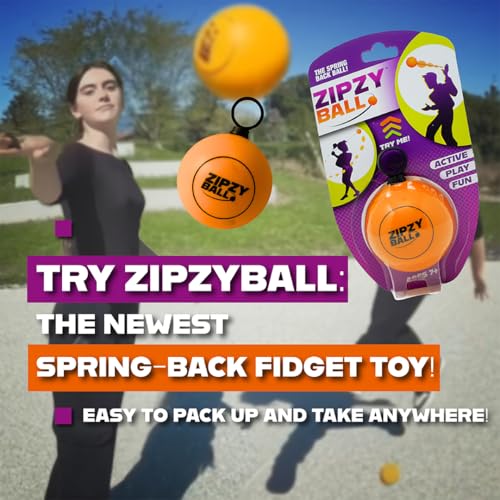 ZipzyBall Sporty Spring Back Hand Ball Fidget - Kid or Adult Indoor and Outdoor All Season Active Play Workout Skill Toy. Recommended for Ages 7 & Up.