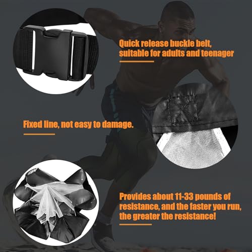 Running Parachute for Speed Training, 56 inch Resistance Parachute for Athletes, Sprinting & Football Training Equipment with Adjustable Waist Belt, Drag Chute to Improve Velocity & Explosive Power