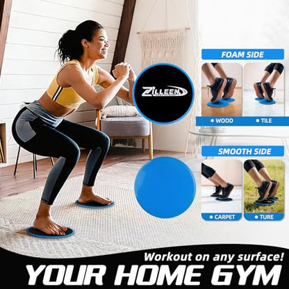 ZILLEEN Exercise Sliders for Working Out Fitness Discs for Pilates Women Men, 2 Pack - color: Blue