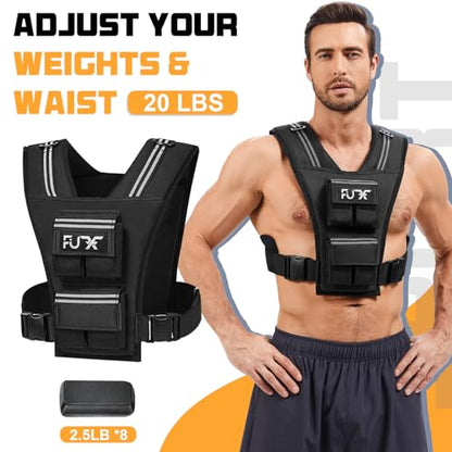 FUFF Adjustable Weighted Vest Men,20/30/40 LB Weight Vest for Strength Trainin, Workout Vest Woman with Removable Iron Weights for Walking, Rucking, Running, Exercise - size: 20 LB