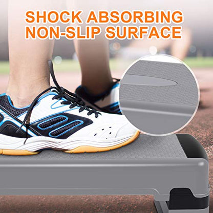 Giantex 35" Aerobic Step, Non-Slip Surface, Height-Adjustable 6" - 8" - 10" Step Aerobics Platform, Workout Fitness Equipment Stepper Trainer, Exercise Step Platform with 3 Riser