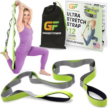 Stretching Strap for Physical Therapy, 12 Multi-Loop Stretch Strap 1.5" W x 8' L, Neoprene Handles, Physical Therapy Equipment, Yoga Straps for Stretching, Leg Stretcher.