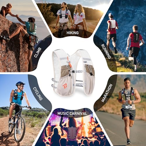 BECOJADDE Running Vest for Women Men, 5L/6L Lightweight Hydration Backpack Running Pack for Marathon, Trail, Cycling, Hiking, Jogging - color: Khaki