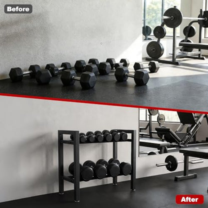 Dumbbell Rack, 2-Tier | 3-Tier Weight Rack for Home Gym, 300LB | 450LB Adjustable Dumbbell Rack Stand Only Weight Storage Rack Gym Organizer