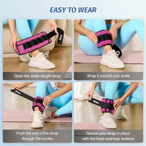 ZELUS 1 Pair Adjustable Ankle Weights, 2 4 6 8 10 lb Modularized Leg Weight Straps for Women Men, Weighted Ankle Weight Set with Removable Sandbags, 1-5 lb per Ankle Strap for Gym Yoga Jogging Walking