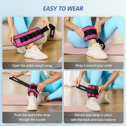 ZELUS 1 Pair Adjustable Ankle Weights, 2 4 6 8 10 lb Modularized Leg Weight Straps for Women Men, Weighted Ankle Weight Set with Removable Sandbags, 1-5 lb per Ankle Strap for Gym Yoga Jogging Walking