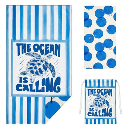 Microfiber Beach Towel Oversized w/Travel Bag, 71 * 36'' Double Print 2-in-1 Quick Dry XL Beach Towels for Cruise Pool Yoga Gym Vacation Gift, Lightweight Absorbent Sandproof Large Bath Towel