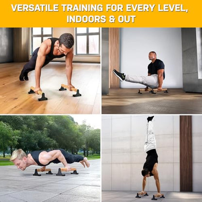 Parallettes Push Up Bar with Ergonomic Wooden Handles - Calisthenics Equipment - Non-slip Parallel Bars for Strength Training and Calisthenics - Pushup Handles Parallettes Bars
