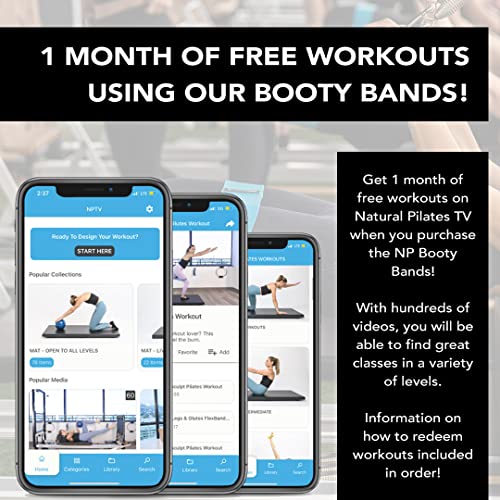 Natural Pilates Resistance Booty Bands 3 Levels of Strength. Fabric Exercise Bands for Legs and Glutes. Non-Slip, No Pinch, Travel-Friendly. Includes Workout Guide