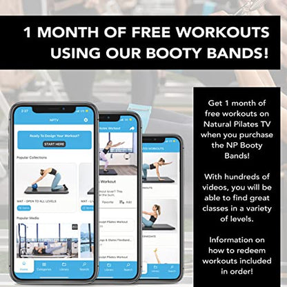 Natural Pilates Resistance Booty Bands 3 Levels of Strength. Fabric Exercise Bands for Legs and Glutes. Non-Slip, No Pinch, Travel-Friendly. Includes Workout Guide