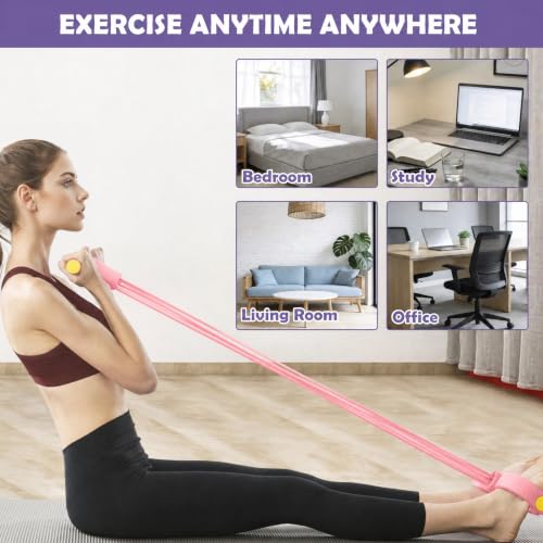 Pedal Resistance Band with Handle,4/6/8 Tubes Options,Full-Body Use - color: 4Tubes-Pink
