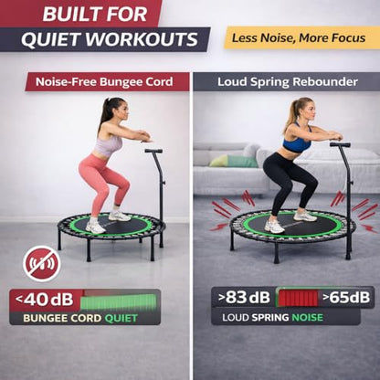 40" Mini Rebounder Fitness Trampoline for Adults with Bungee Cords and Safety Bar. 330LBS/150KG Weight Limit, Ideal for Indoor Outdoor Home Gym Workouts.