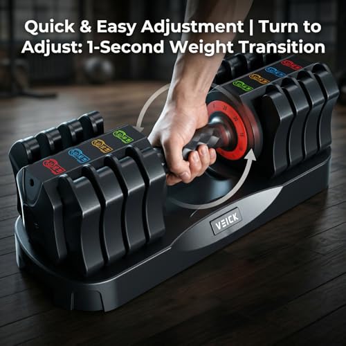 VEICK Adjustable Dumbbell 25 lb – Quick Change Dial with Non Slip Handle & Tray Stand, Space Saving Home Gym Weights for Women Men Strength Training Workout - style: 25LBS-1PC