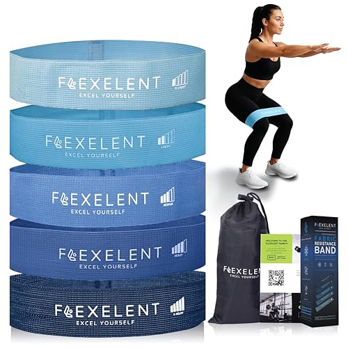 Flexelent Short Fabric Resistance Bands for Working Out, 5 Strength Levels - color: Short Blue Set