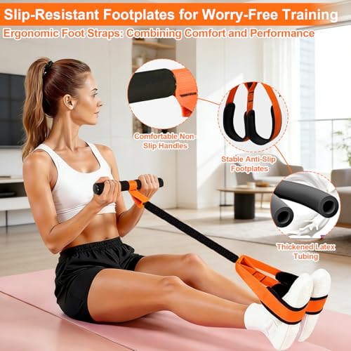 Pedal Resistance Band with Handle, 50 LBS Thickened Latex Tube Pedal Resistance Band with Soft Non-Slip Foam Foot Pedals for Women,Tension Rope Trainer for Abs,Legs,Home Gym Workout Equipment (Orange)