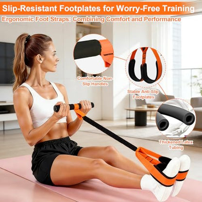 Pedal Resistance Band with Handle, 50 LBS Thickened Latex Tube Pedal Resistance Band with Soft Non-Slip Foam Foot Pedals for Women,Tension Rope Trainer for Abs,Legs,Home Gym Workout Equipment (Orange)