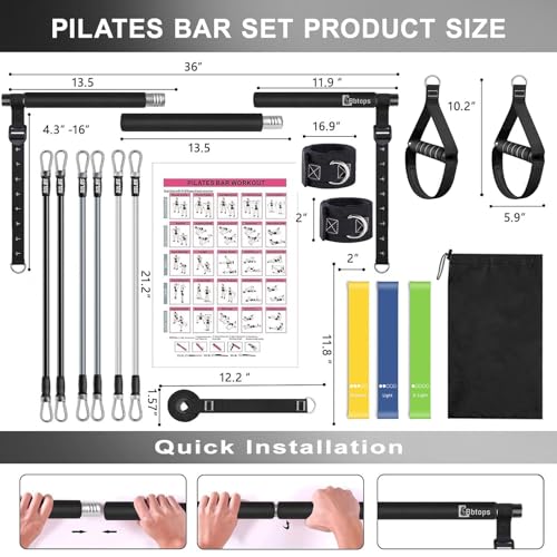 Pilates Bar Kit with Resistance Bands,Pilates Bar with Stackable Bands Workout Equipment for Legs,Hip,Waist and Arm,Exercise Fitness Equipment for Women & Men Home Gym Yoga Pilates - color: Glossy Black